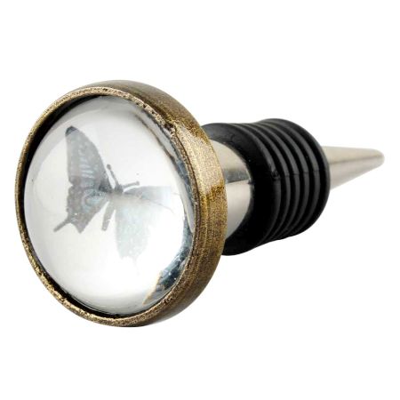 Butterfly Inside Glass And Metal Wine Stopper